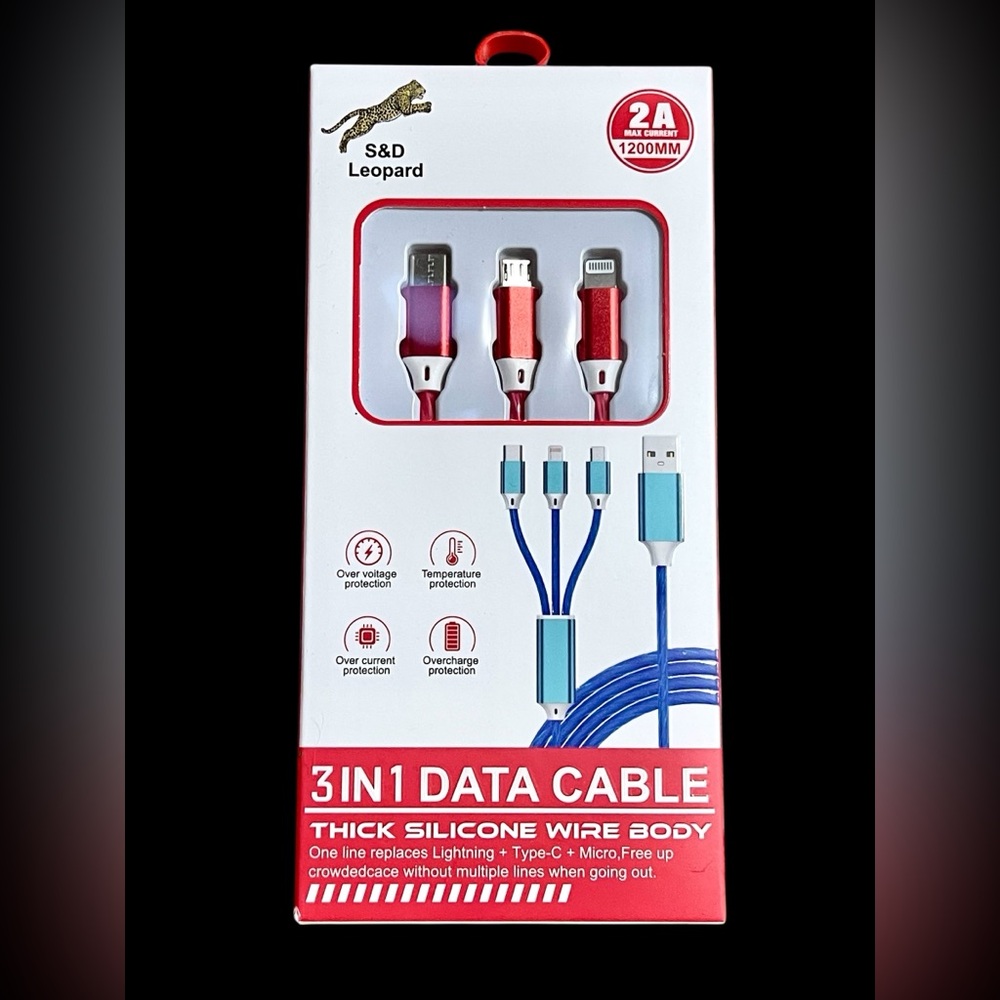 New 3 in 1 data cable fiber optic light up charging cord